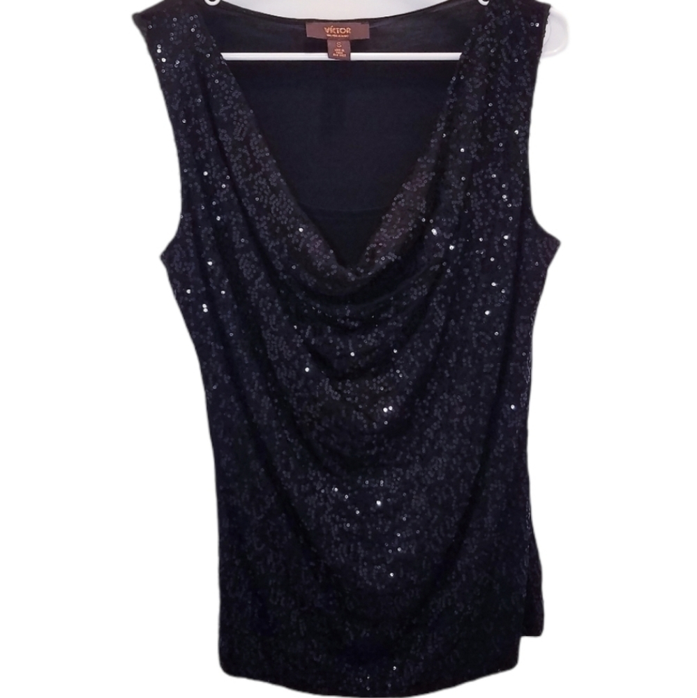 Victor Alfaro Women's Size Small Blouse Sleeveless Tank Top Sequin Black